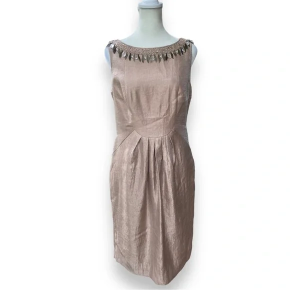 Adrianna Papell | Dresses | Adrianna Papell Rose Gold Beaded Neckline  Sleeveless Shift Dress Size 6 | Poshmark
